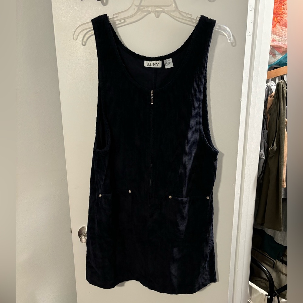 Navy blue corduroy zip-up jumper/dress size large